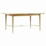 Paul Mccobb for Calvin Mid Century Brass and Mahogany Dining Table with Leaves