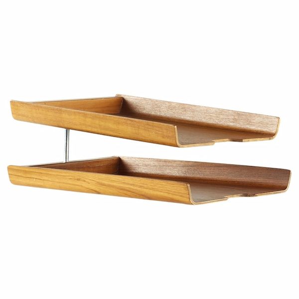 rainbow mid century teak paper tray