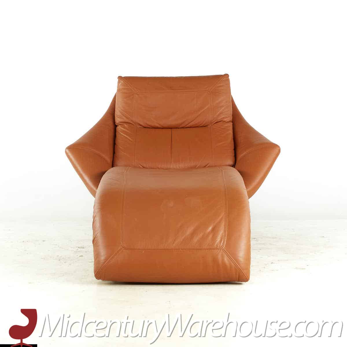 roger rougier mid century brown leather chaise lounge