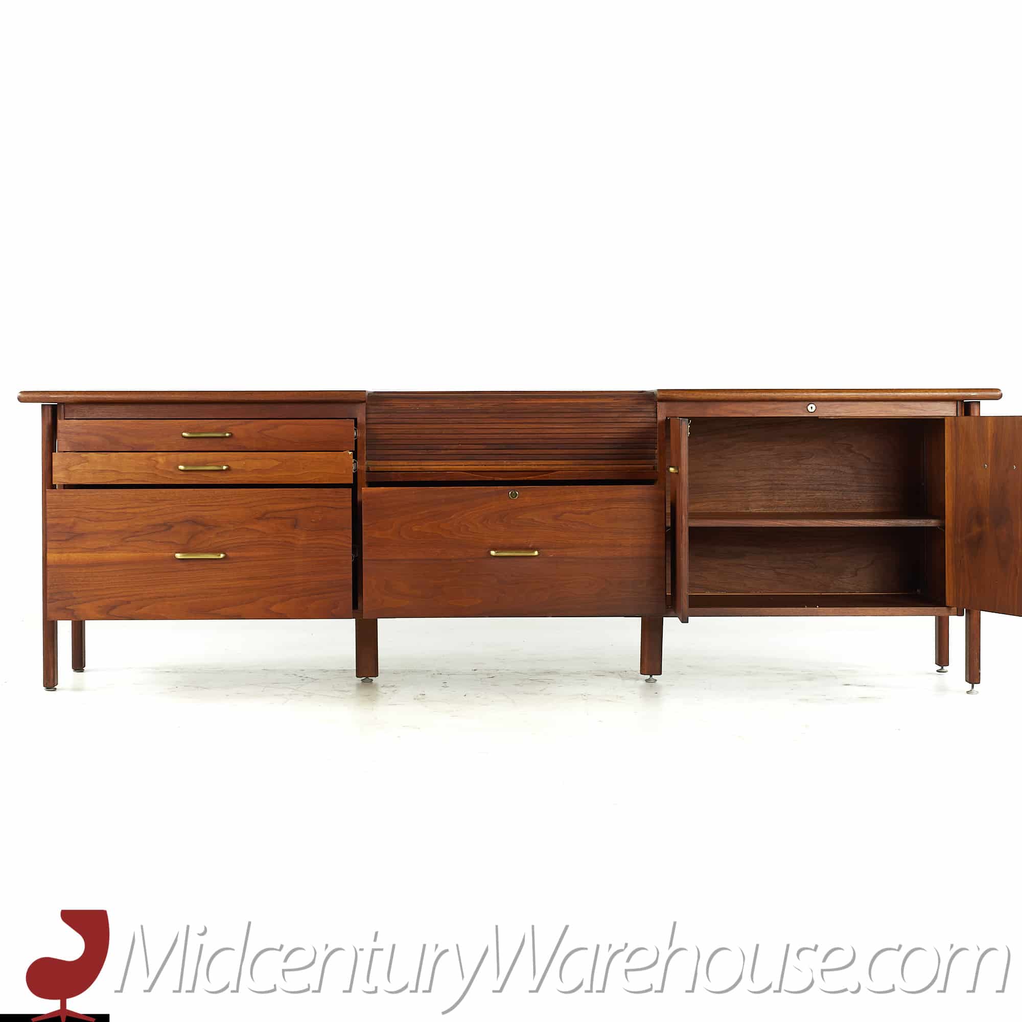 Standard Furniture Mid Century Walnut and Brass Tambour Door Credenza 3