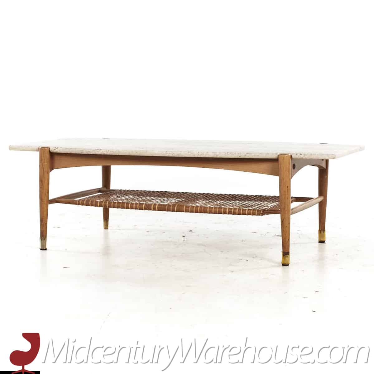 Bruno Mathsson for Dux Mid Century Oak and Travertine Coffee Table