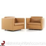 Charles Pfister for Knoll Mid Century Leather Chairs - Pair