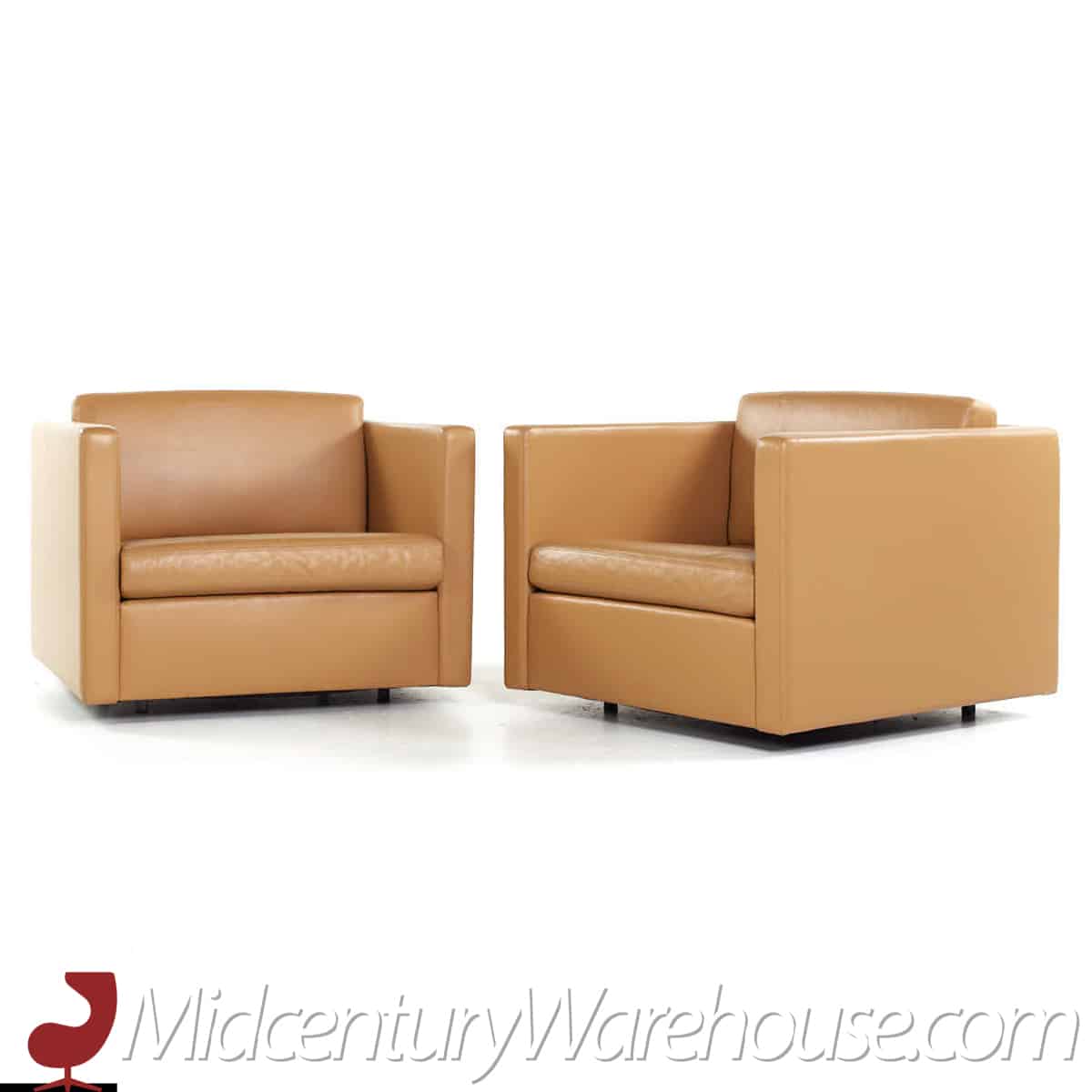 Charles Pfister for Knoll Mid Century Leather Chairs - Pair
