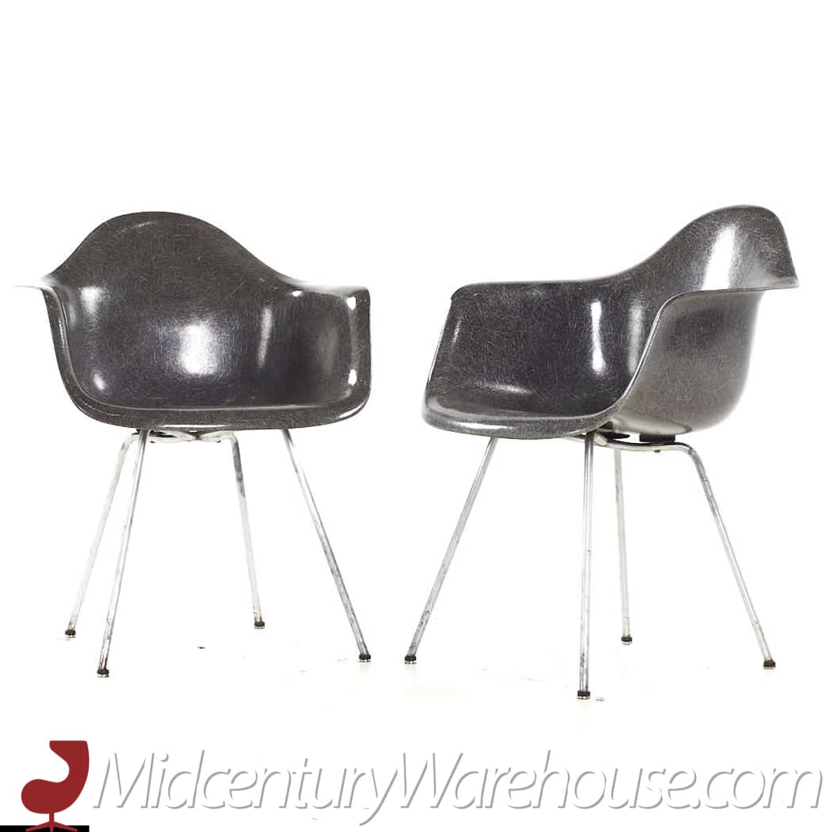 Charles and Ray Eames for Herman Miller Zenith Mid Century 1st Edition Elephant Gray Rope Edge Chair - Pair