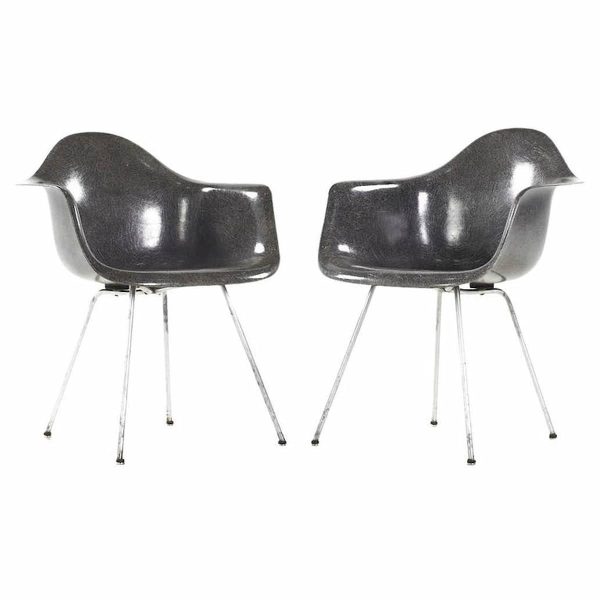 charles and ray eames for herman miller zenith mid century 1st edition elephant gray rope edge chair - pair