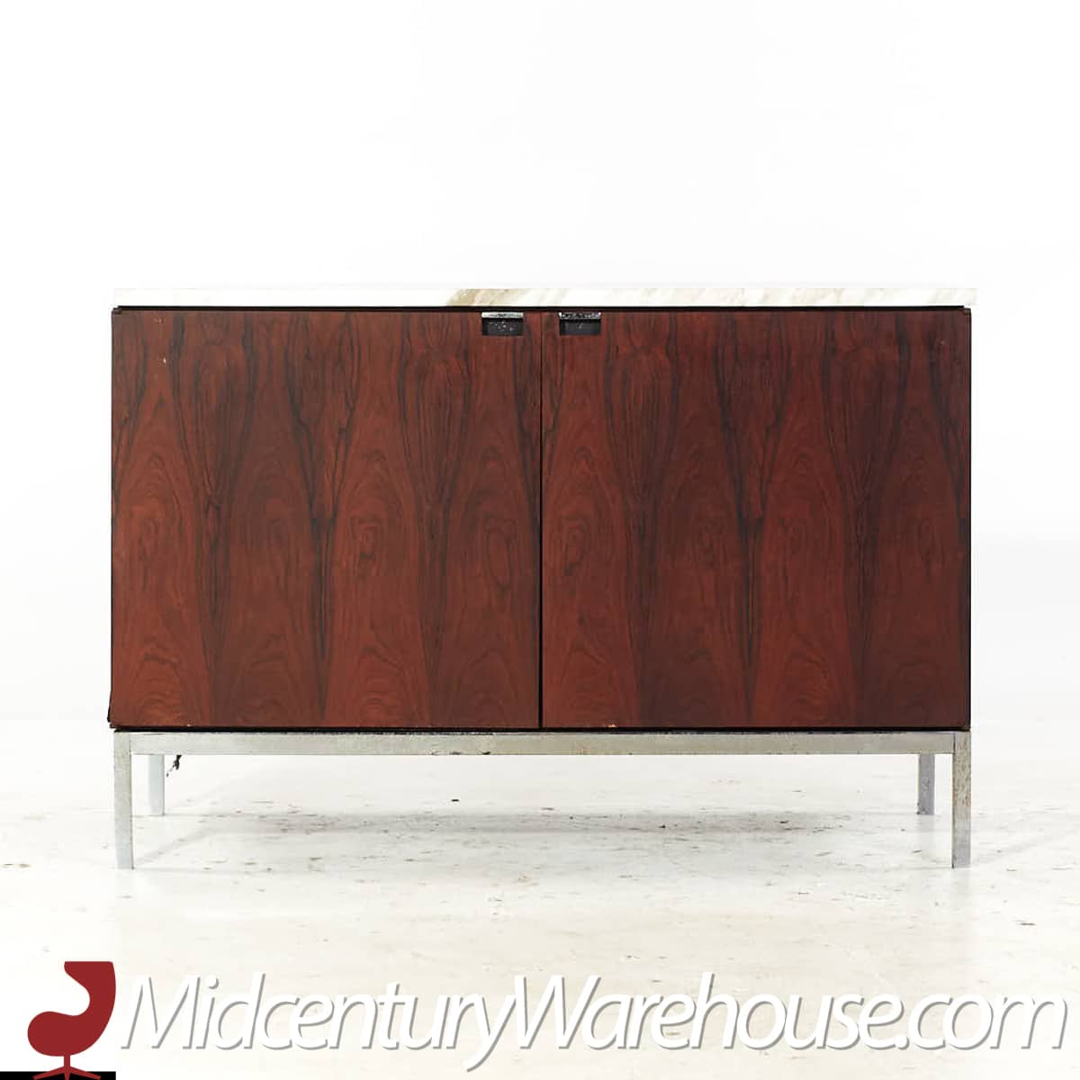 Florence Knoll Mid Century Rosewood Chrome and Marble Credenza