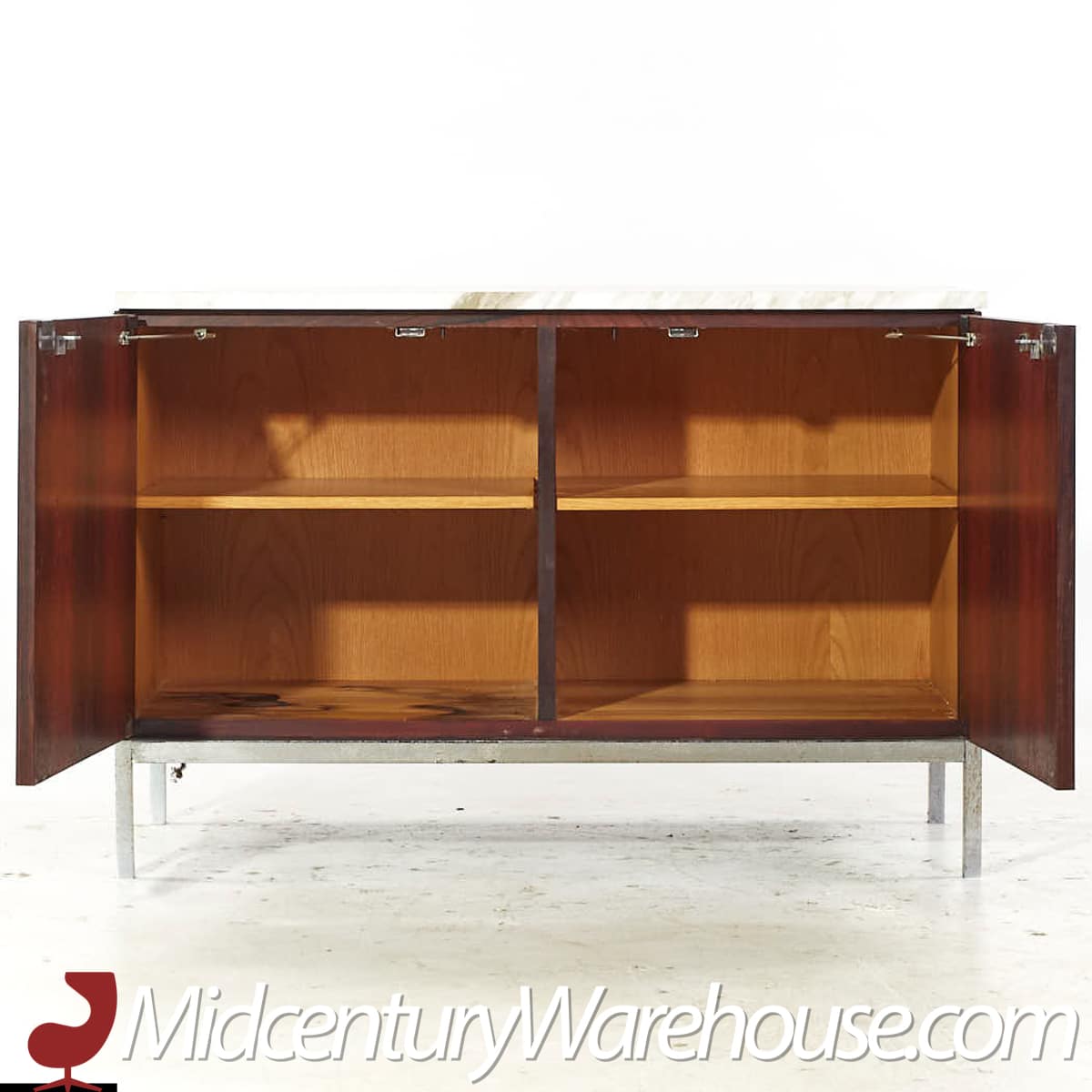 Florence Knoll Mid Century Rosewood Chrome and Marble Credenza