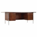 Florence Knoll Style Mid Century Rosewood and Chrome Executive Desk