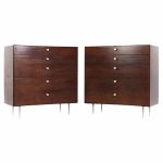 George Nelson Mid Century Rosewood Thin Edge 5 Drawer Chest - Pair