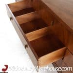 Henredon Mid Century Walnut and Brass 9 Drawer Lowboy Dresser | Mid Century Modern Furniture - Mid Century Furniture Chicago Henredon Mid Century Walnut and Brass 9 Drawer Lowboy Dresser