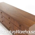 Henredon Mid Century Walnut and Brass 9 Drawer Lowboy Dresser | Mid Century Modern Furniture - Mid Century Furniture Chicago Henredon Mid Century Walnut and Brass 9 Drawer Lowboy Dresser