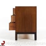Henredon Mid Century Walnut and Brass 9 Drawer Lowboy Dresser | Mid Century Modern Furniture - Mid Century Furniture Chicago Henredon Mid Century Walnut and Brass 9 Drawer Lowboy Dresser