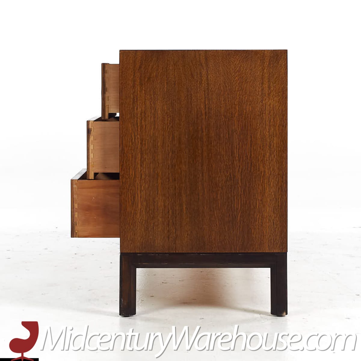 Henredon Mid Century Walnut and Brass 9 Drawer Lowboy Dresser