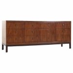 Henredon Mid Century Walnut and Brass 9 Drawer Lowboy Dresser | Mid Century Modern Furniture - Mid Century Furniture Chicago Henredon Mid Century Walnut and Brass 9 Drawer Lowboy Dresser