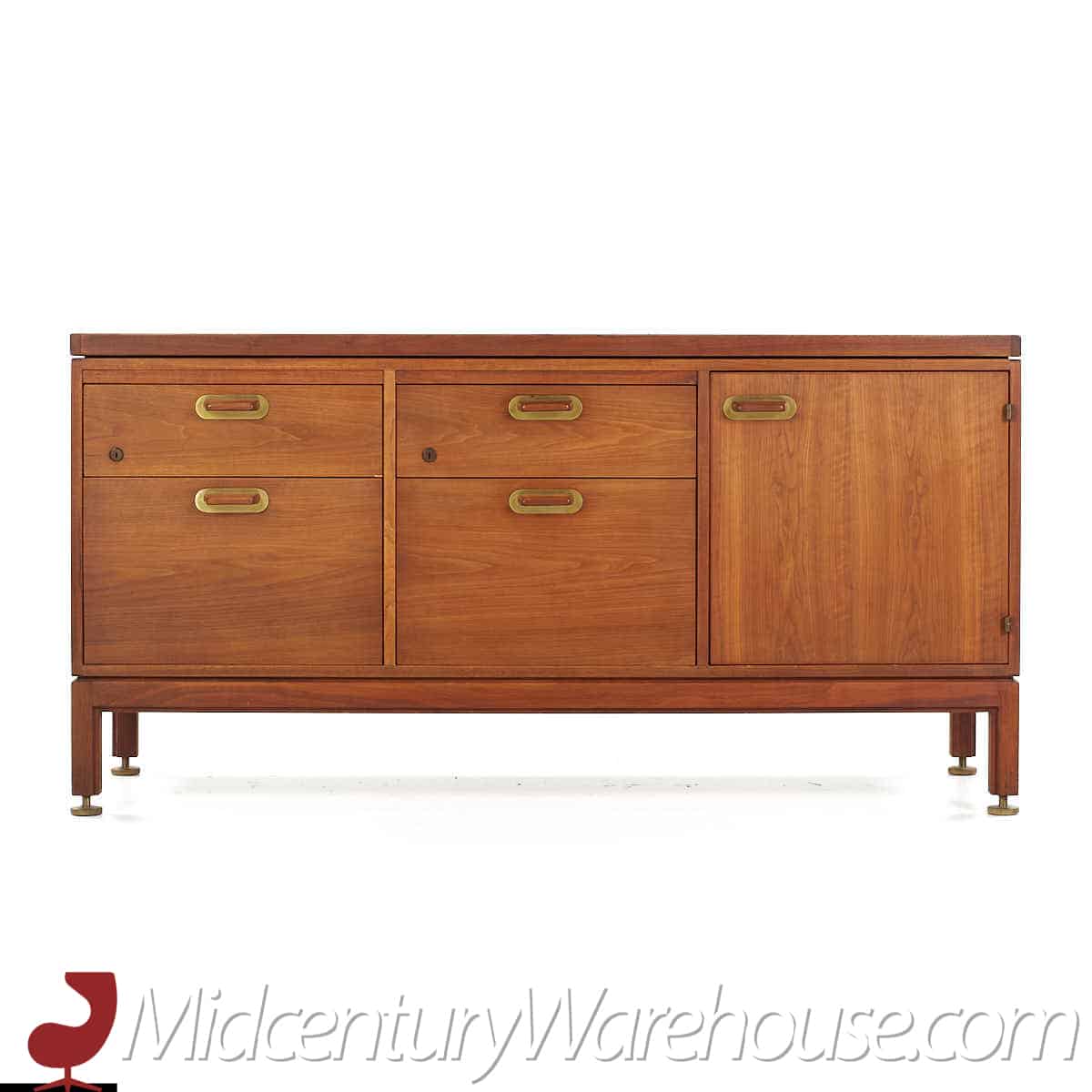 Jens Risom Mid Century Walnut and Brass Credenza