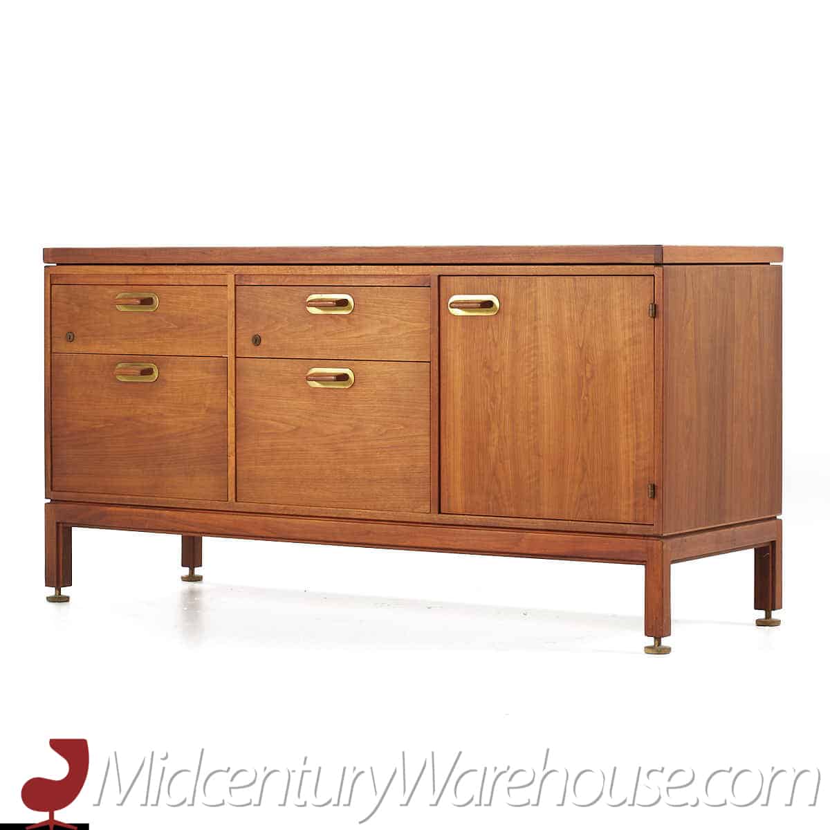 Jens Risom Mid Century Walnut and Brass Credenza