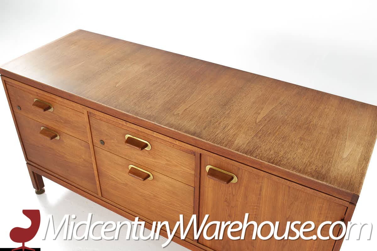 Jens Risom Mid Century Walnut and Brass Credenza