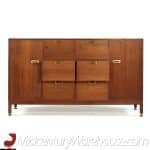 Jens Risom Mid Century Walnut and Brass Tall File Cabinet Credenza