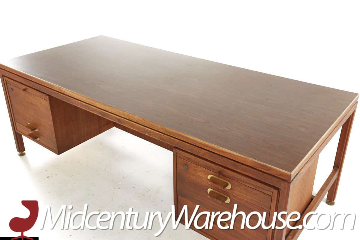 Jens Risom Mid Century Walnut and Formica Executive Desk