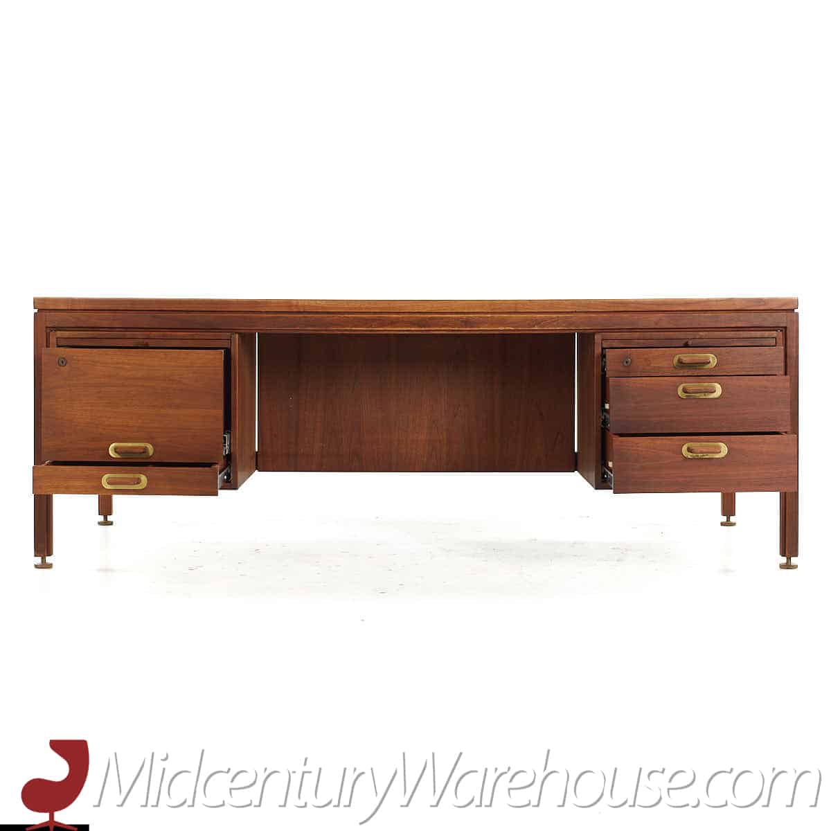 Jens Risom Mid Century Walnut and Formica Executive Desk