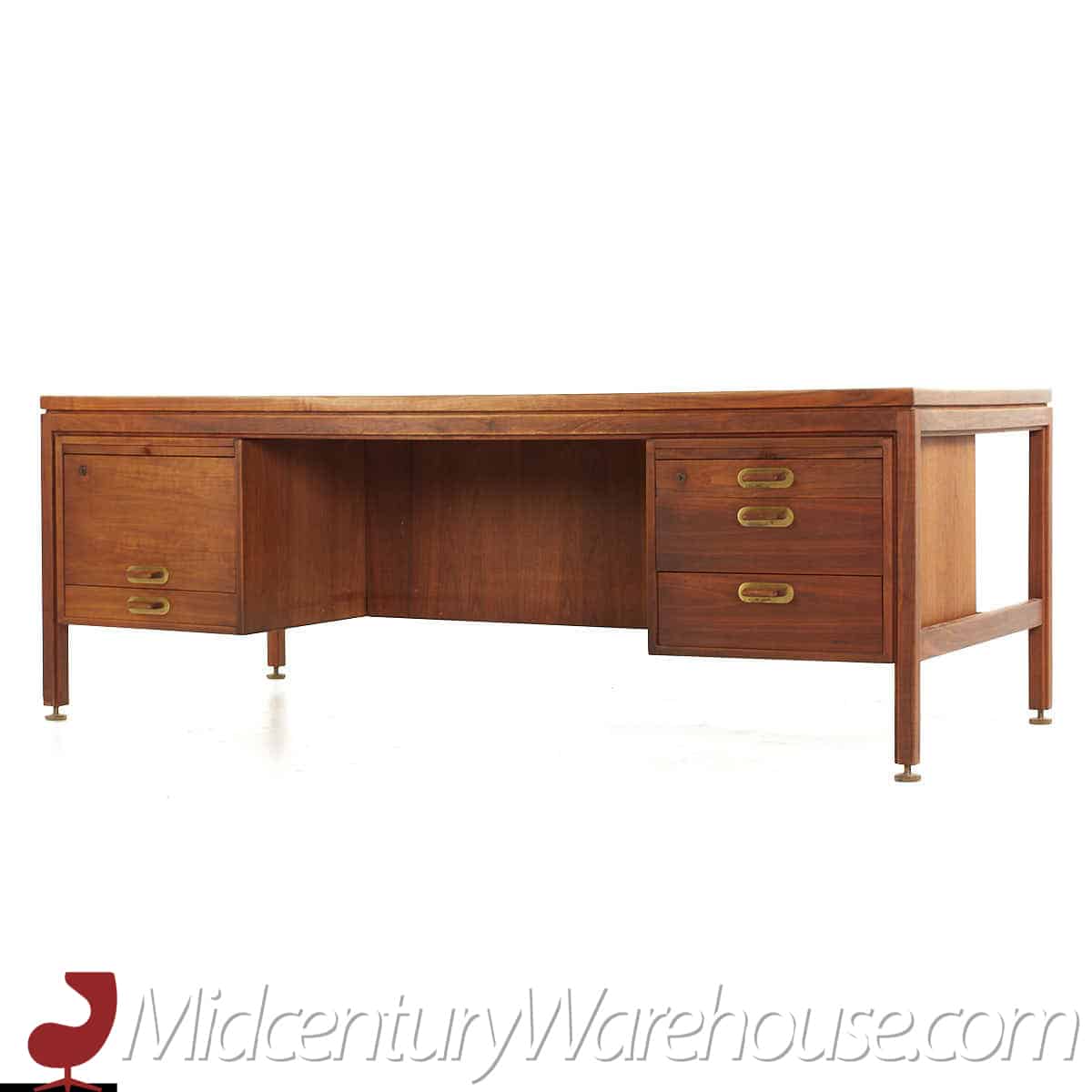 Jens Risom Mid Century Walnut and Formica Executive Desk