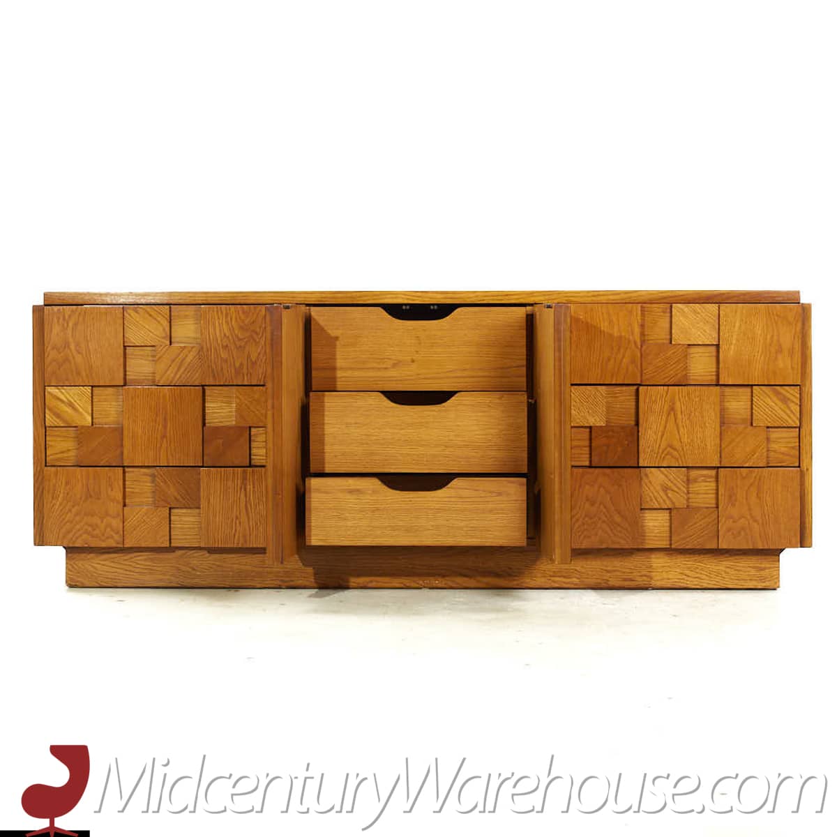Lane Staccato Mid Century Oak Brutalist Lowboy Dresser