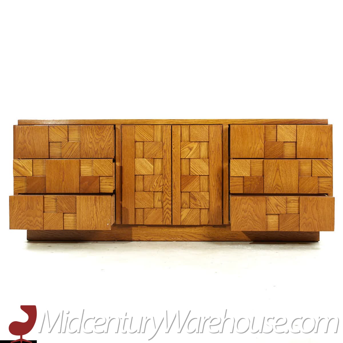 Lane Staccato Mid Century Oak Brutalist Lowboy Dresser