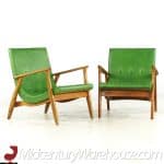 milo baughman mid century green scoop lounge chairs - pair