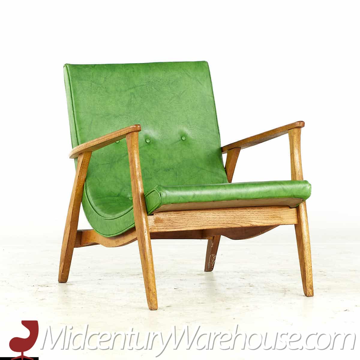 milo baughman mid century green scoop lounge chairs - pair