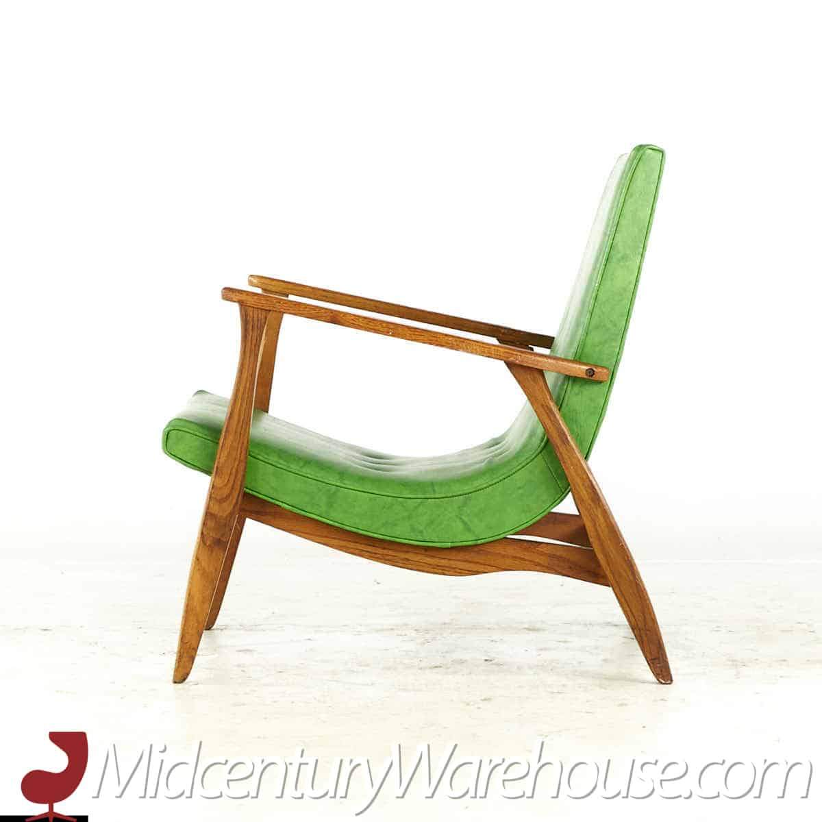 milo baughman mid century green scoop lounge chairs - pair