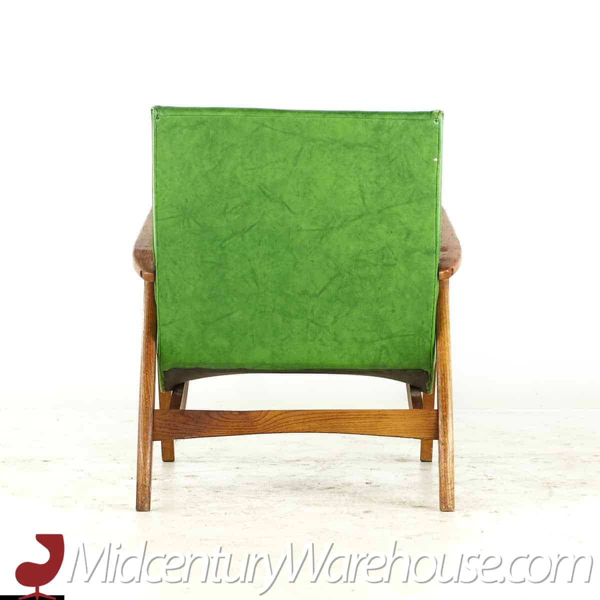 milo baughman mid century green scoop lounge chairs - pair