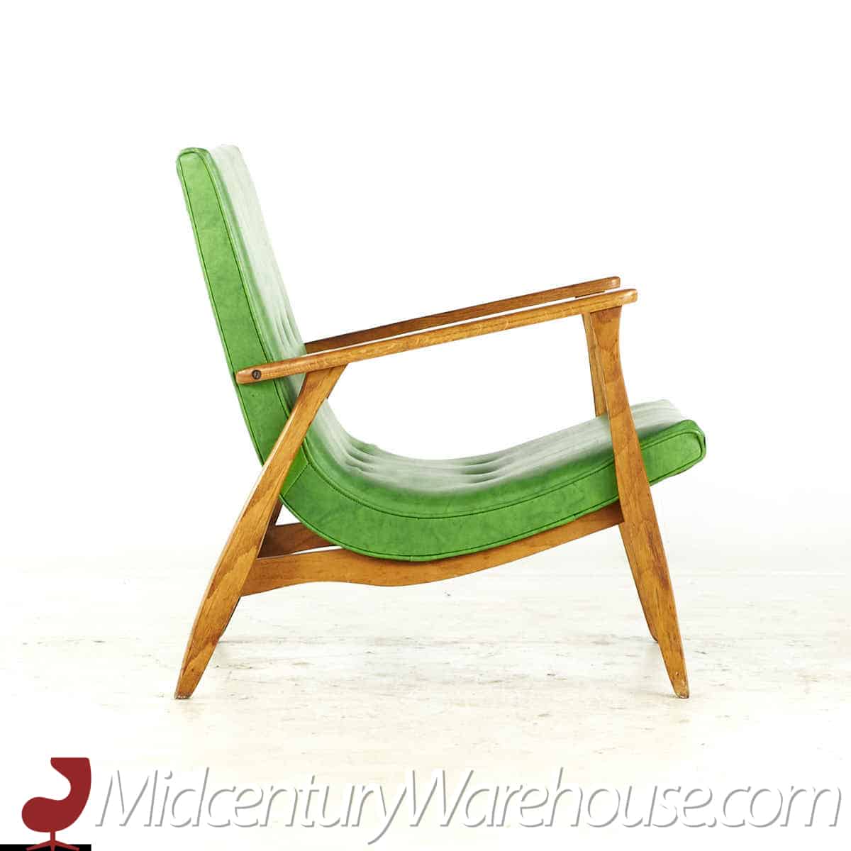 milo baughman mid century green scoop lounge chairs - pair