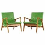 milo baughman mid century green scoop lounge chairs - pair