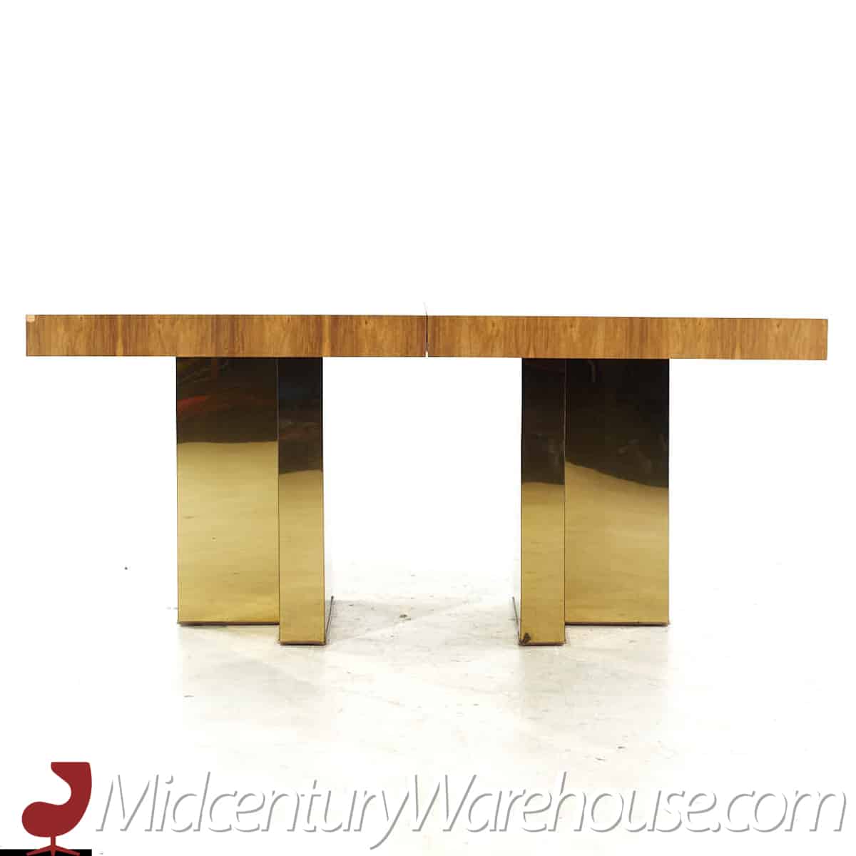 Milo Baughman for Thayer Coggin Mid Century Brazilian Rosewood and Brass Expanding Dining Table with 1 Leaf