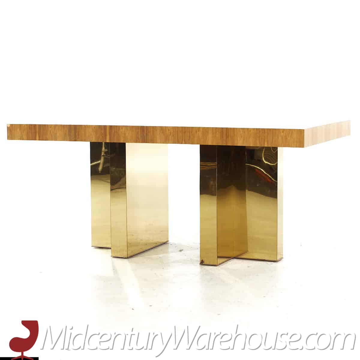 Milo Baughman for Thayer Coggin Mid Century Brazilian Rosewood and Brass Expanding Dining Table with 1 Leaf
