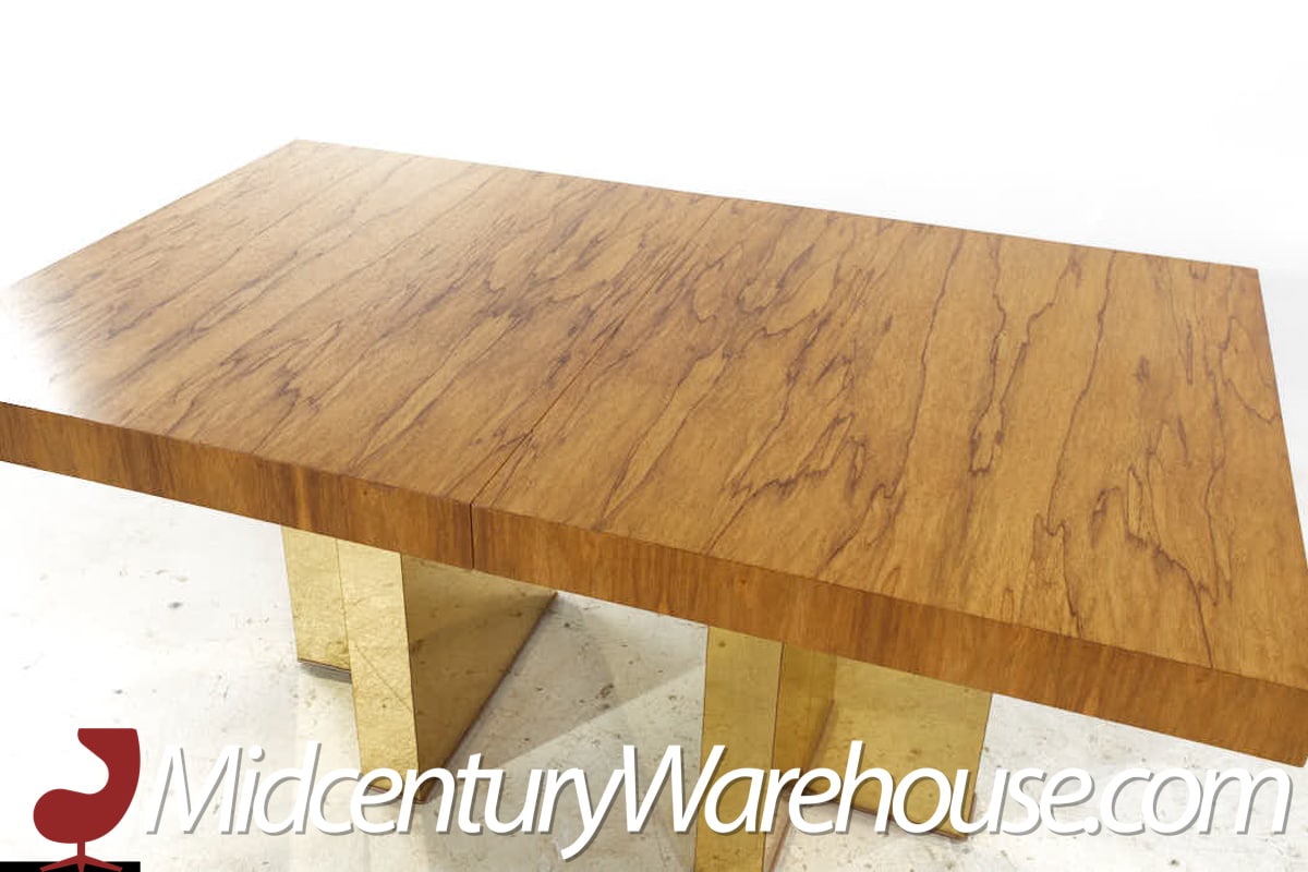 Milo Baughman for Thayer Coggin Mid Century Brazilian Rosewood and Brass Expanding Dining Table with 1 Leaf