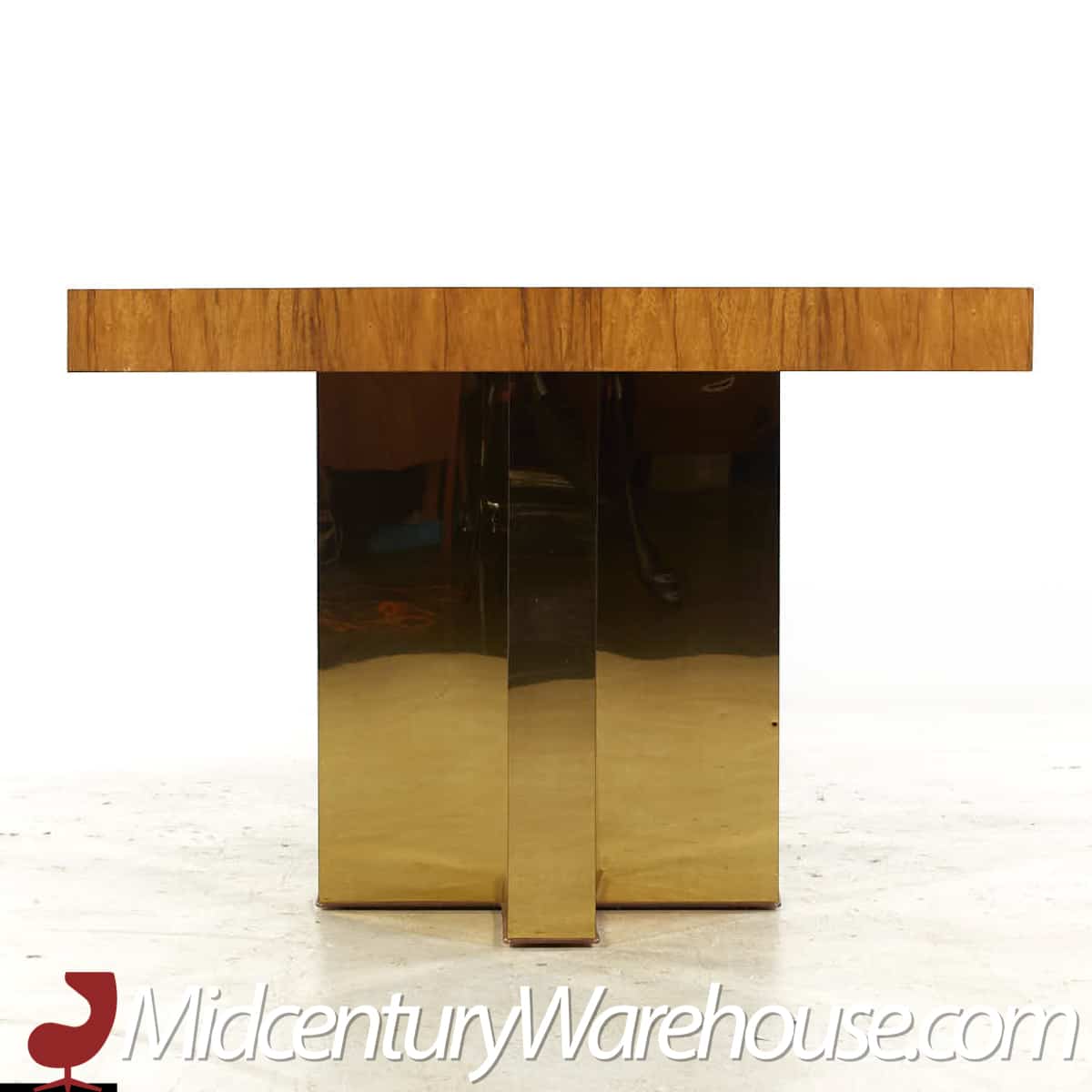 Milo Baughman for Thayer Coggin Mid Century Brazilian Rosewood and Brass Expanding Dining Table with 1 Leaf