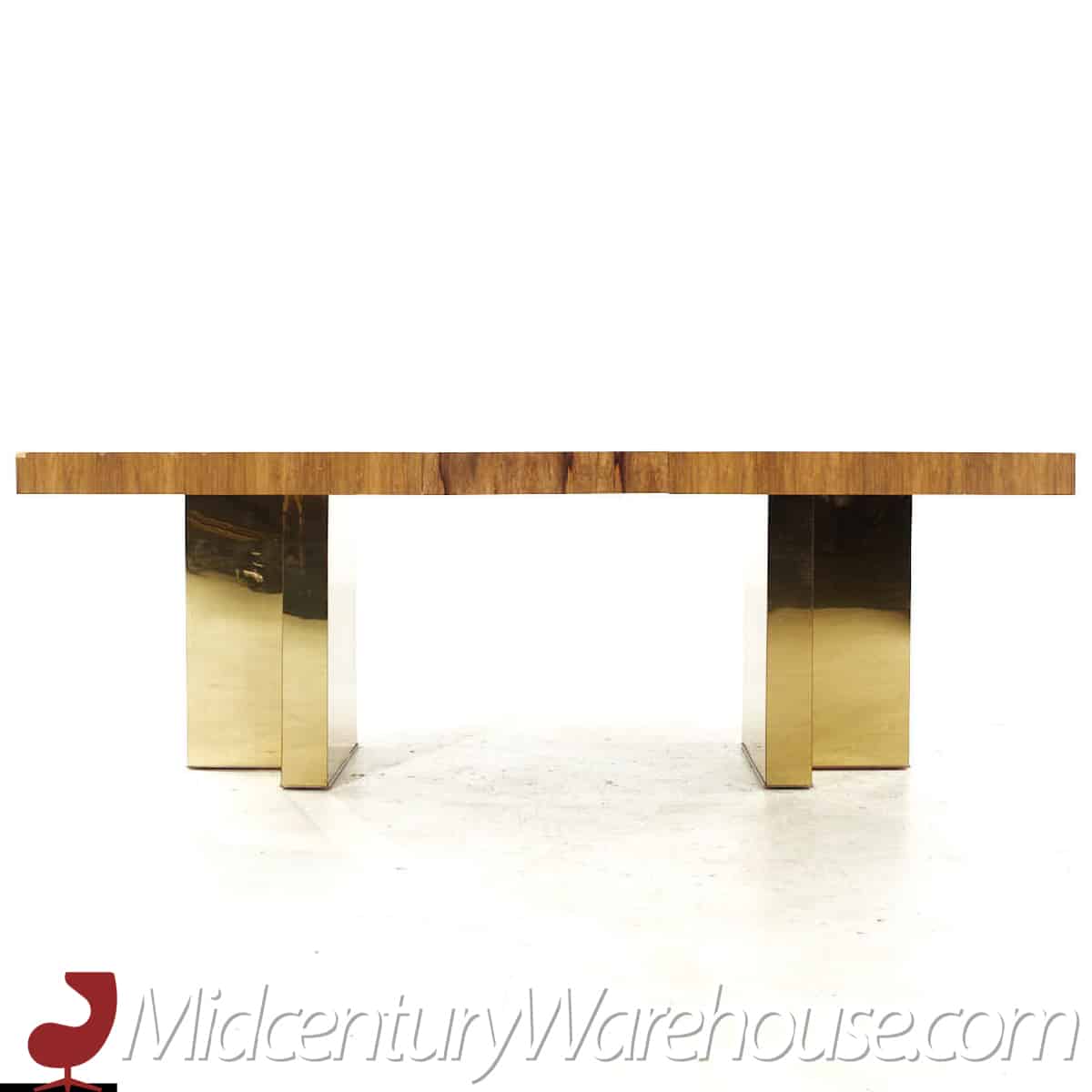 Milo Baughman for Thayer Coggin Mid Century Brazilian Rosewood and Brass Expanding Dining Table with 1 Leaf