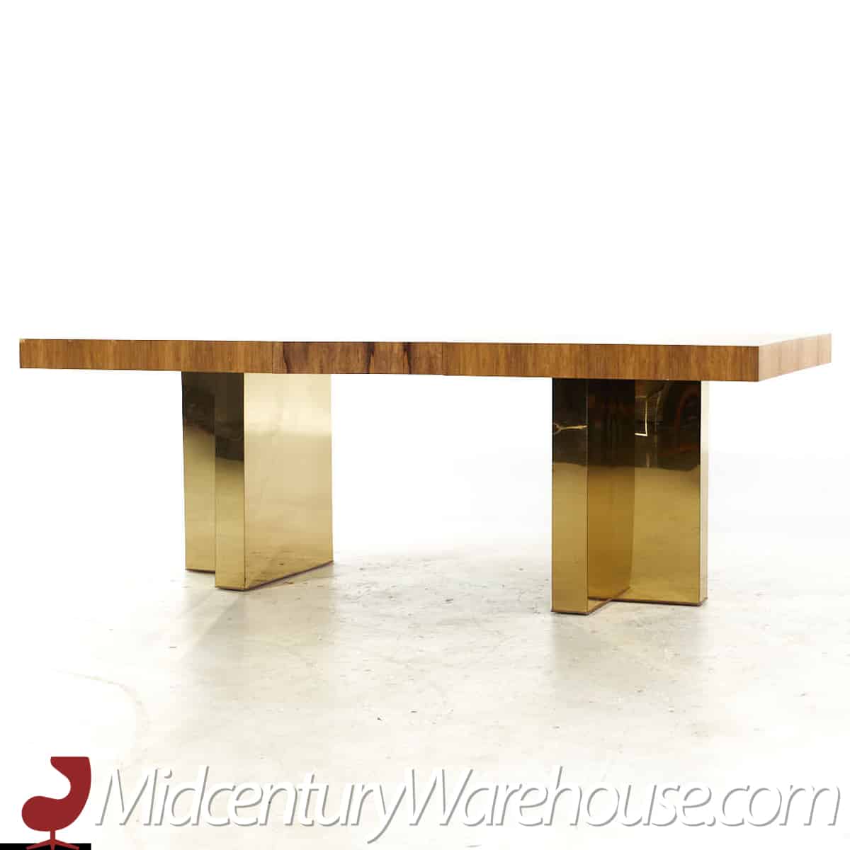 Milo Baughman for Thayer Coggin Mid Century Brazilian Rosewood and Brass Expanding Dining Table with 1 Leaf
