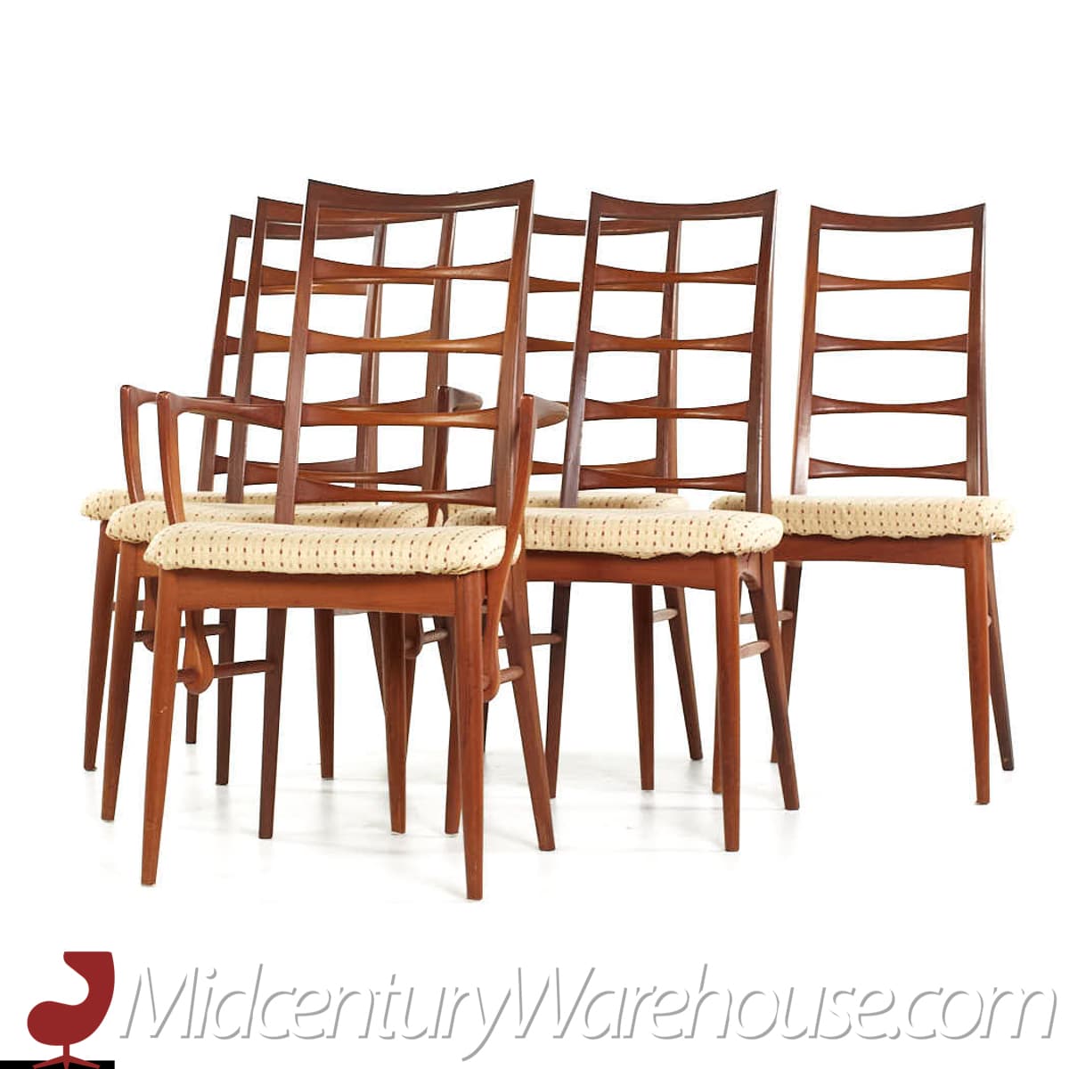 Niels Otto Møller for Koefoeds Hornslet Mid Century Danish Teak Ladder Back Dining Chairs - Set of 6