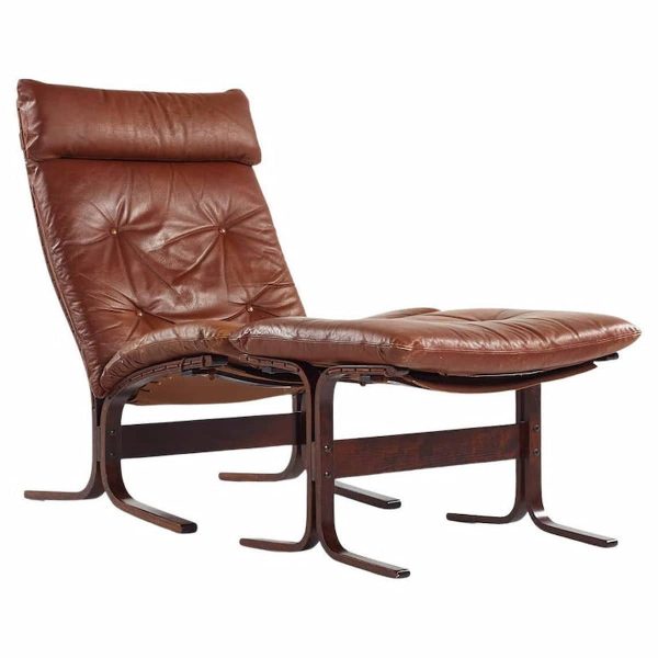westnofa siesta mid century rosewood and leather highback chair with ottoman