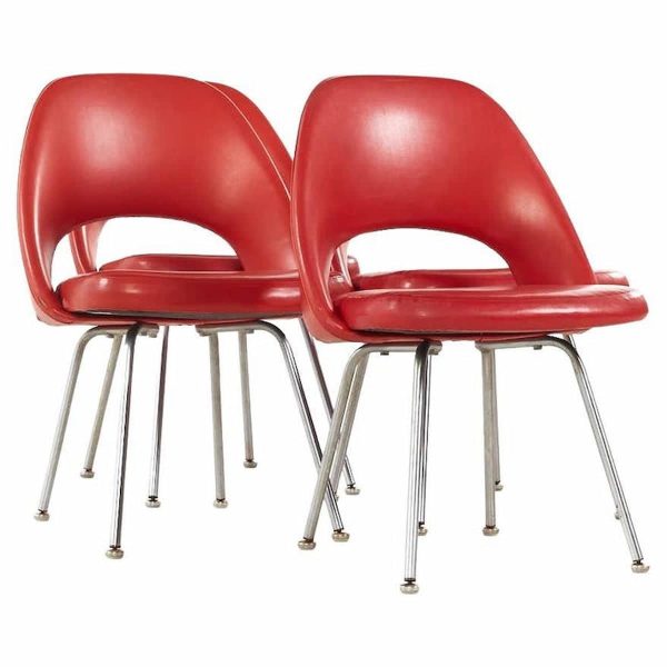 eero saarinen for knoll mid century red dining chairs - set of 4