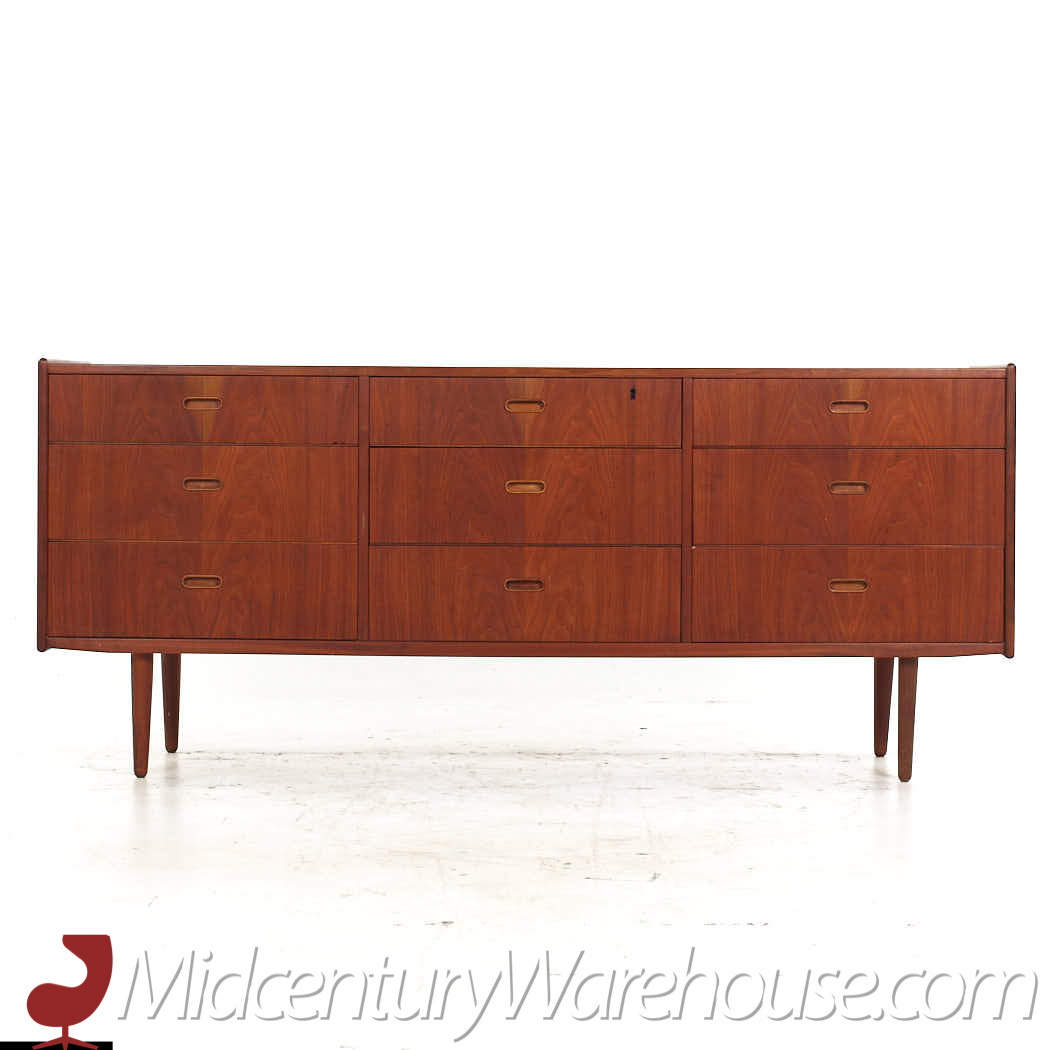 Falster Mid Century Teak 9 Drawer Lowboy Dresser