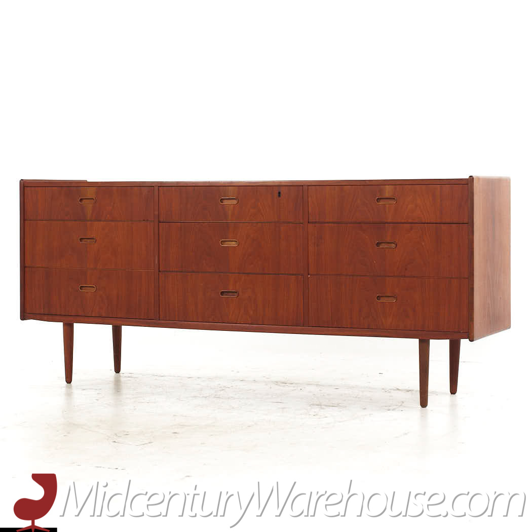 Falster Mid Century Teak 9 Drawer Lowboy Dresser