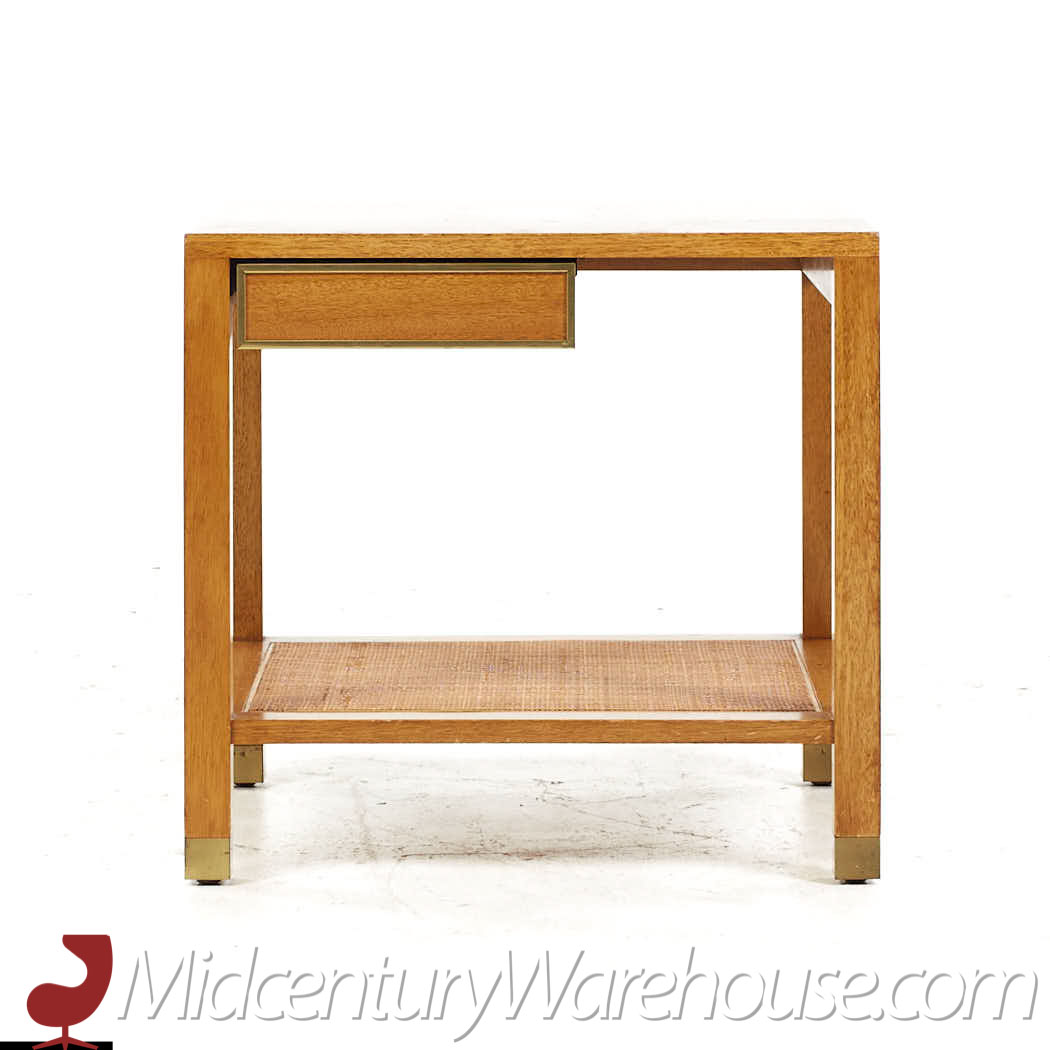 Harvey Probber Mid Century Bleached Mahogany and Cane Side Table