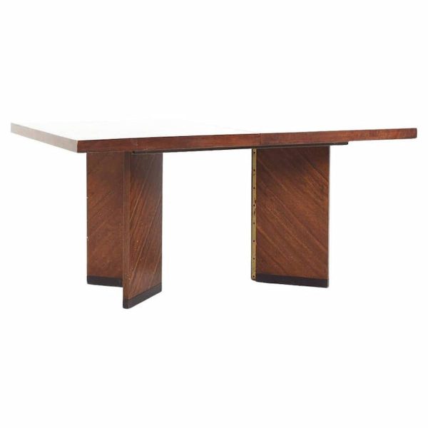 lane brutalist mid century walnut expanding dining table with 2 leaves