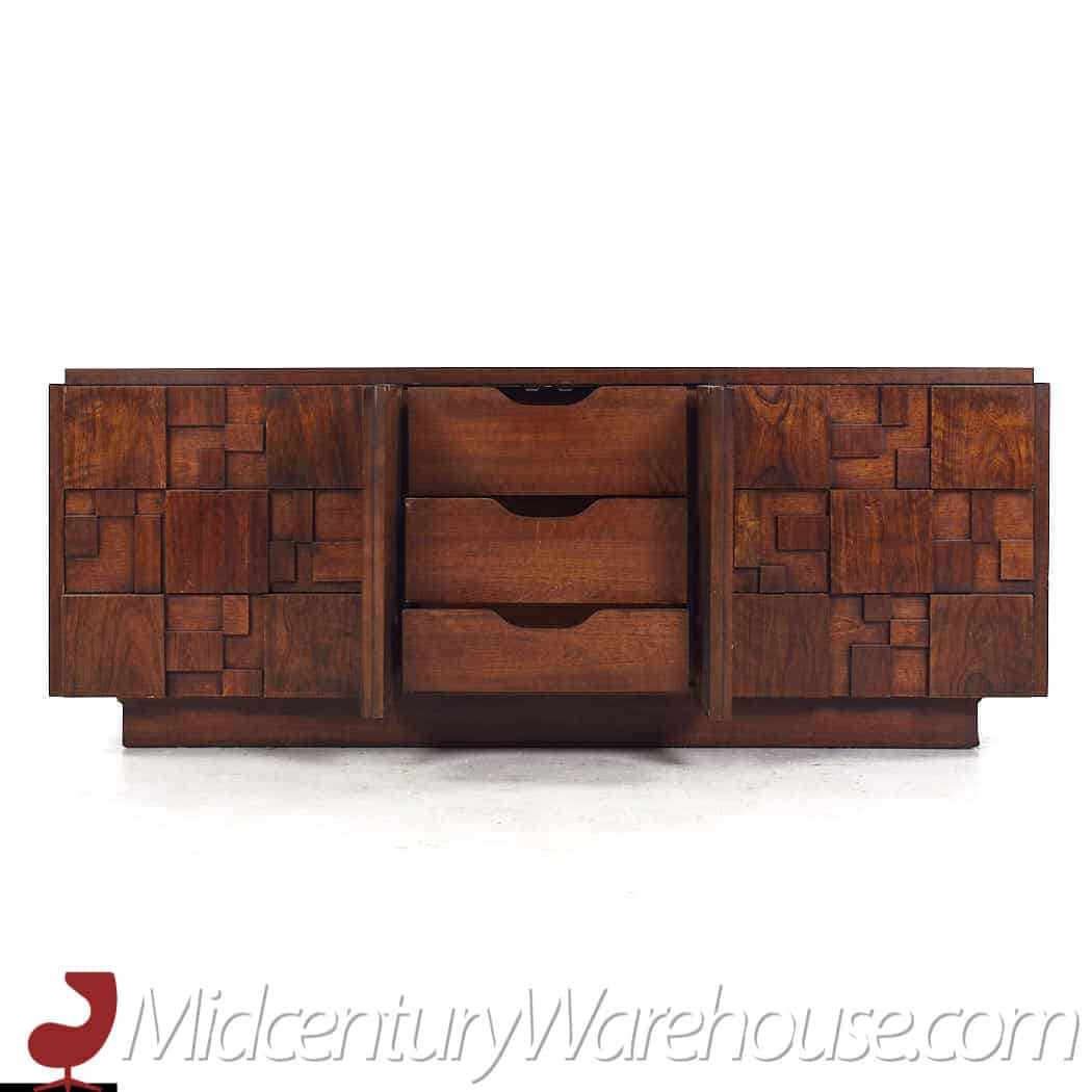 Lane Staccato Brutalist Mid Century Walnut Lowboy Dresser