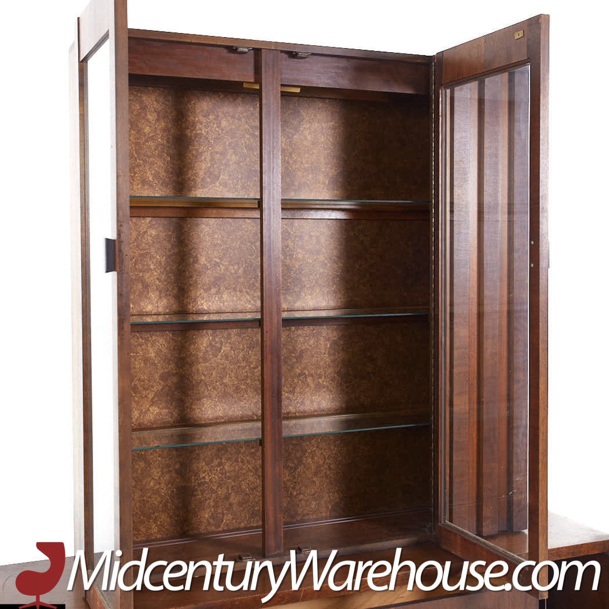 Lane Staccato Brutalist Mid Century Walnut Buffet and Hutch
