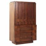 Lane Staccato Mid Century Walnut Brutalist Armoire Dresser