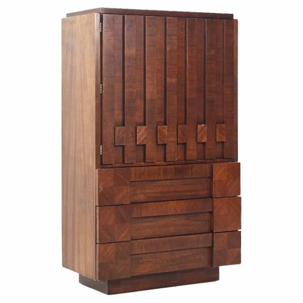 lane staccato mid century walnut brutalist armoire dresser